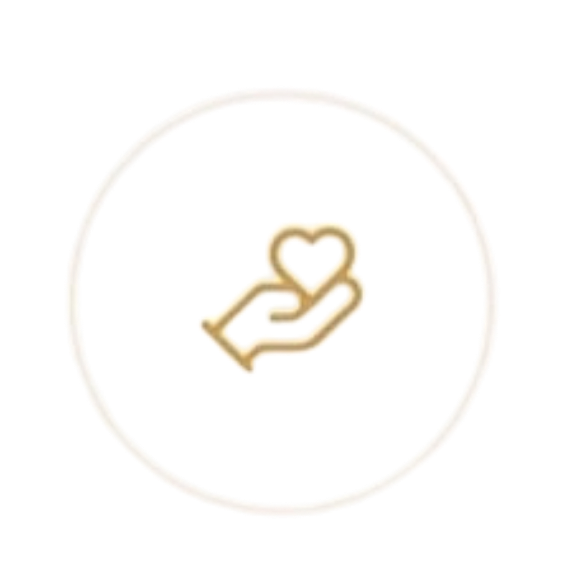 Gold icon of a hand holding a heart on a white background